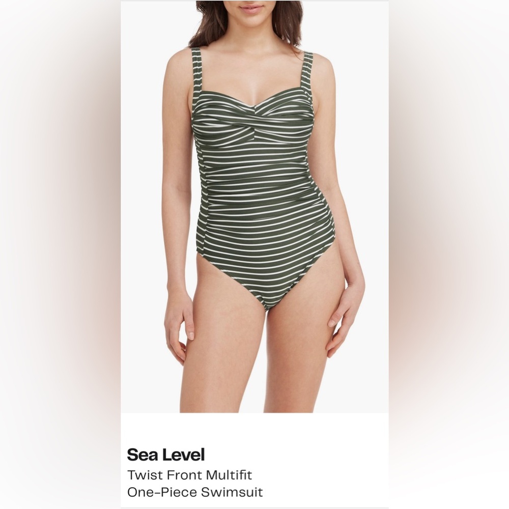 Sea Level Twist Front Multifit One-Piece Swimsuit Green & White Striped